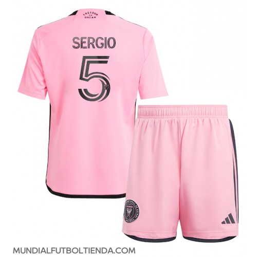 Camiseta Inter Miami Sergio Busquets #5 Primera Equipación Replica 2024-25 para niños mangas cortas (+ Pantalones cortos)